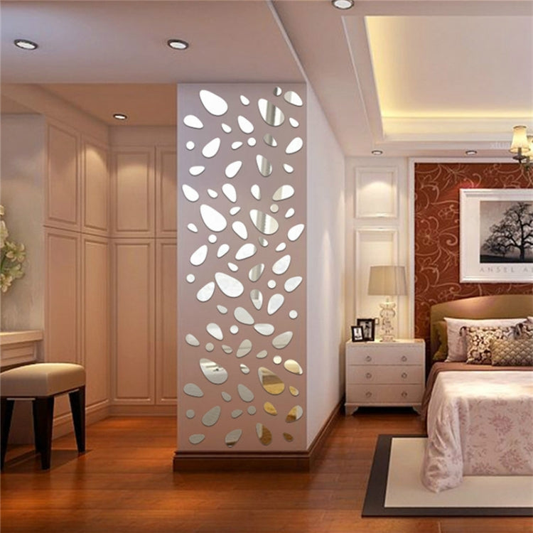 3D mirror wall stickers, white/silver droplet pattern on vertical wall section