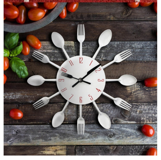 Cutlery Metal Kitchen Wall Clock Spoon Fork Creative Quartz Wall Mounted Clocks Modern Design Decorative Horloge, White, Green, Black, Color
