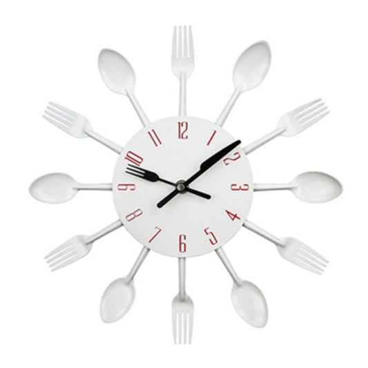 Cutlery Metal Kitchen Wall Clock Spoon Fork Creative Quartz Wall Mounted Clocks Modern Design Decorative Horloge, White, Green, Black, Color