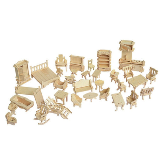 Miniature Doll Furniture 3D Wooden Puzzle DIY Architectural Model Children's Toys Gifts, 3D Wooden Puzzle