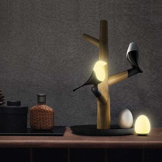 Lucky Bird LED Night Table Lamp Wood Base Intelligent Motion Sensor Living Room Bedroom Desk Light, 2 Birds 1 Egg, 2 Birds 2 Eggs