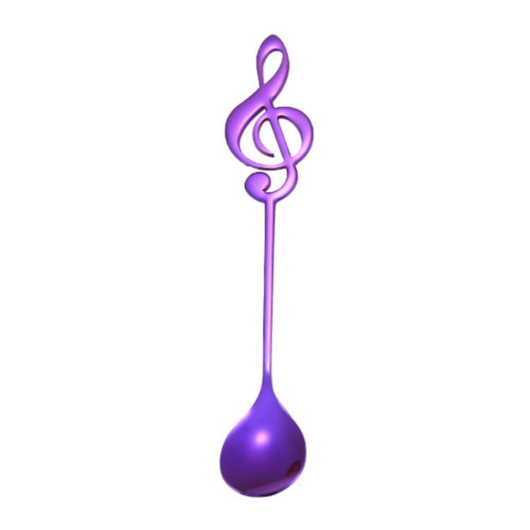 Purple music note coffee stir spoon with glossy metal teardrop bowl