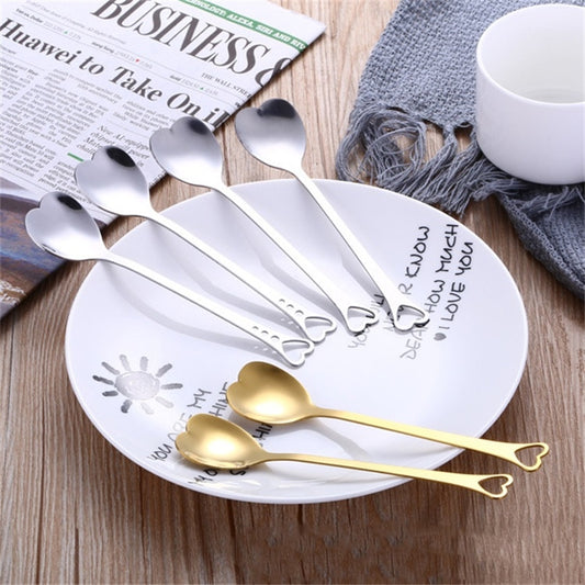 2 PCS Stainless Steel Spoon Portable Metal Coffee Teaspoon Creative Love Heart Shaped Wedding Party Gift Dinnerware, Silver Single Hole Love, Silver Porous Love, Gold Single Hole Love, Rose Gold Porous Love, Blue Porous Love, Colorful Porous Love