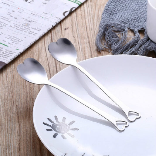 2 PCS Stainless Steel Spoon Portable Metal Coffee Teaspoon Creative Love Heart Shaped Wedding Party Gift Dinnerware, Silver Single Hole Love, Silver Porous Love, Gold Single Hole Love, Rose Gold Porous Love, Blue Porous Love, Colorful Porous Love