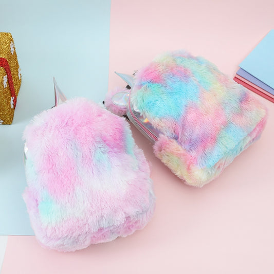 Unicorn Backpack Bag For Teenager Colorful Fur Leather Schoolbag Female Travel Shoulder Bag