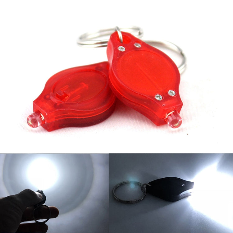 Two mini red LED squeeze keychain flashlights with metal key rings