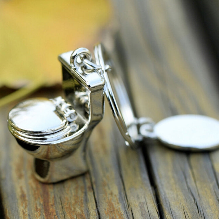 Mini silver toilet keychain clasp with key ring on metal chain