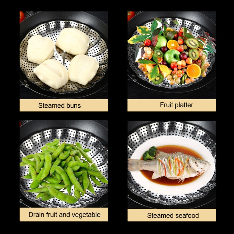 Stainless steel lotus steamer tray steaming buns, fruit, vegetables, and seafood