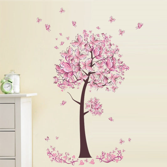 2 PCS Tree Flower Floral Butterflies Wall Stickers Decals Living Room Bedroom TV Sofa Background Decor Wall Decals Mural, Tree Flower