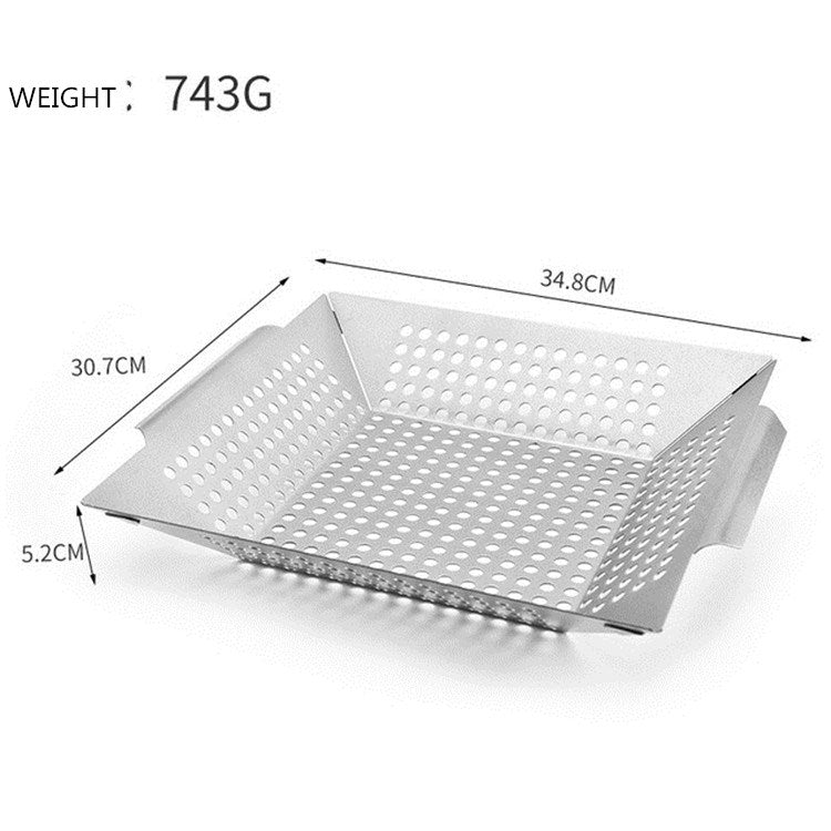 Stainless steel square grill tray, 34.8 x 30.7 cm, 743 g, perforated