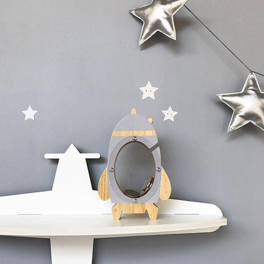 Nordic Wood Rocket Money Box Toys Living Room Decoration Piggy Bank