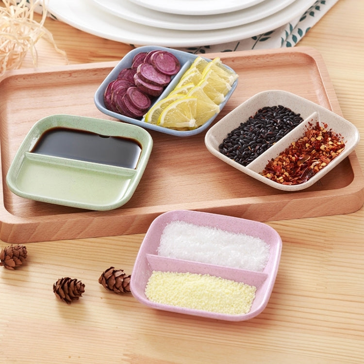 Assorted wheat-straw 2-in-1 seasoning dishes filled with sauces and spices