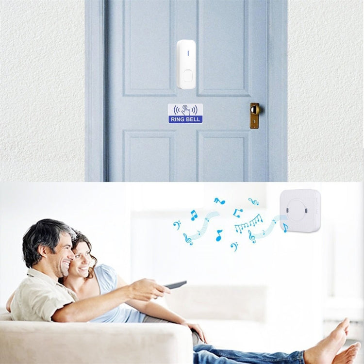 Wireless doorbell receiver mounted on wall with audible alerts for home use