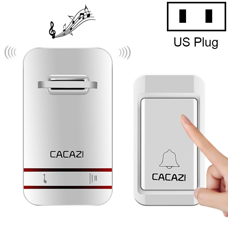 Wireless self-powered doorbell transmitter and plug-in receiver set, US plug, 1 button.