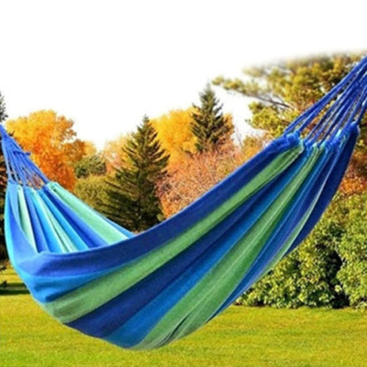 Stripe Outdoor Canvas Hammock Dual People Widening Swing Bed, Size: 190cm x 150cm, 190cm x 150cm (Blue), 190cm x 150cm (Red+Yellow), 200 x 150cm (Blue+Yellow)