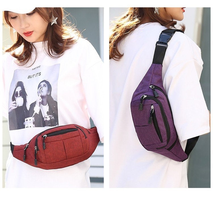 Pure Color Multi-function Casual Pockets Waterproof Chest Bag Waist Sport Bag