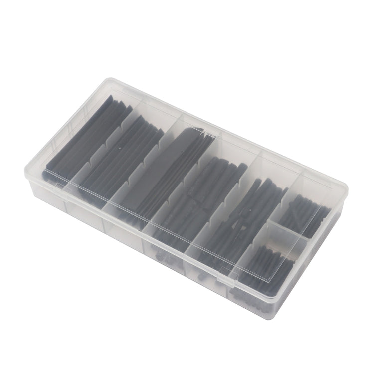 Clear plastic organizer box with dark heat-shrink butt wire tube sleeves