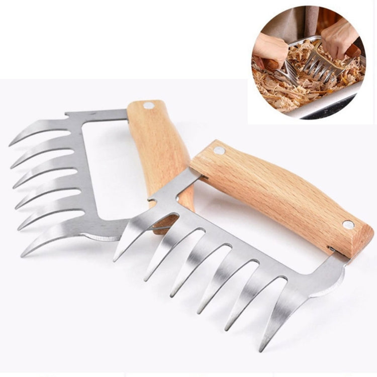 Two stainless steel bear-claw meat forks with light wood handles, 2-pack