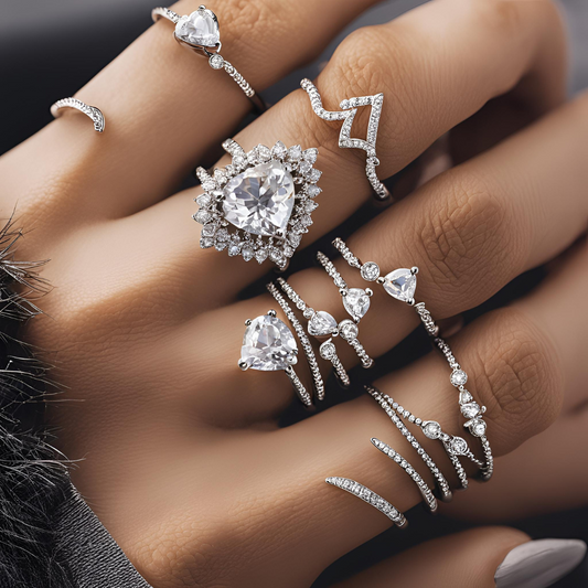 Elegant Expressions: Discover the Allure of the 15pcs Water Drop Heart Hollow Diamond Joint Ring Set