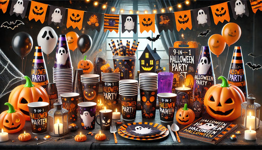 Spooktacular Simplicity: Transform Your Halloween Party with the 9 In 1 Props Cup Plate Supplies for 10 People