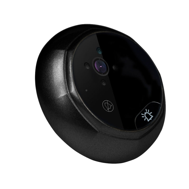 Black peephole security camera with wide lens and doorbell indicator icons