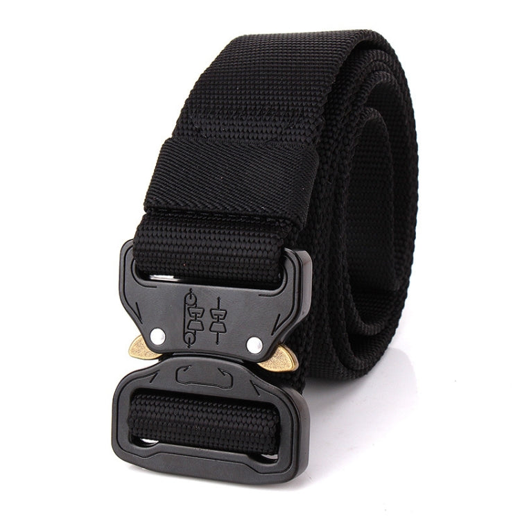 Black quick-release safety training belt, double buckle front view