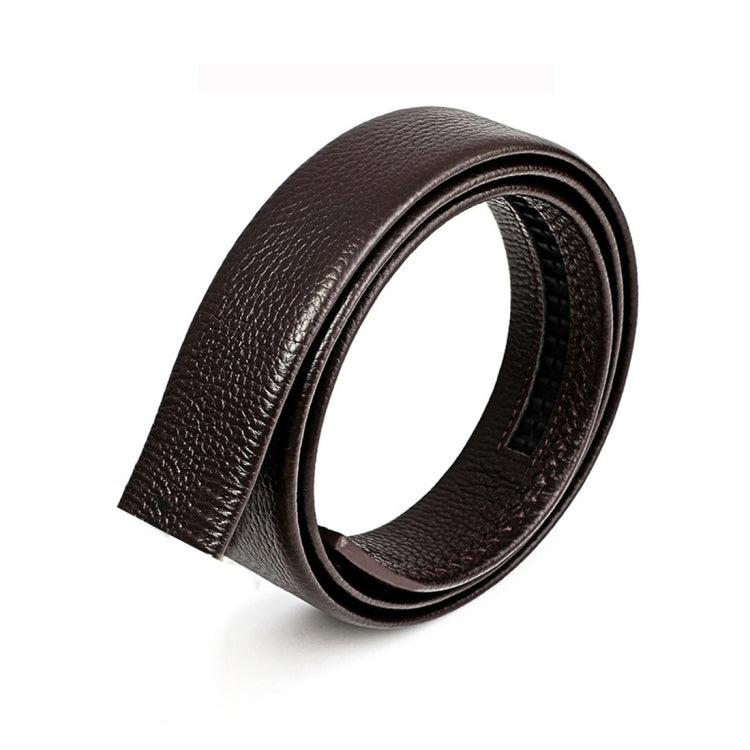 Brown cow leather belt with textured grain, folded edge and inner lining visible