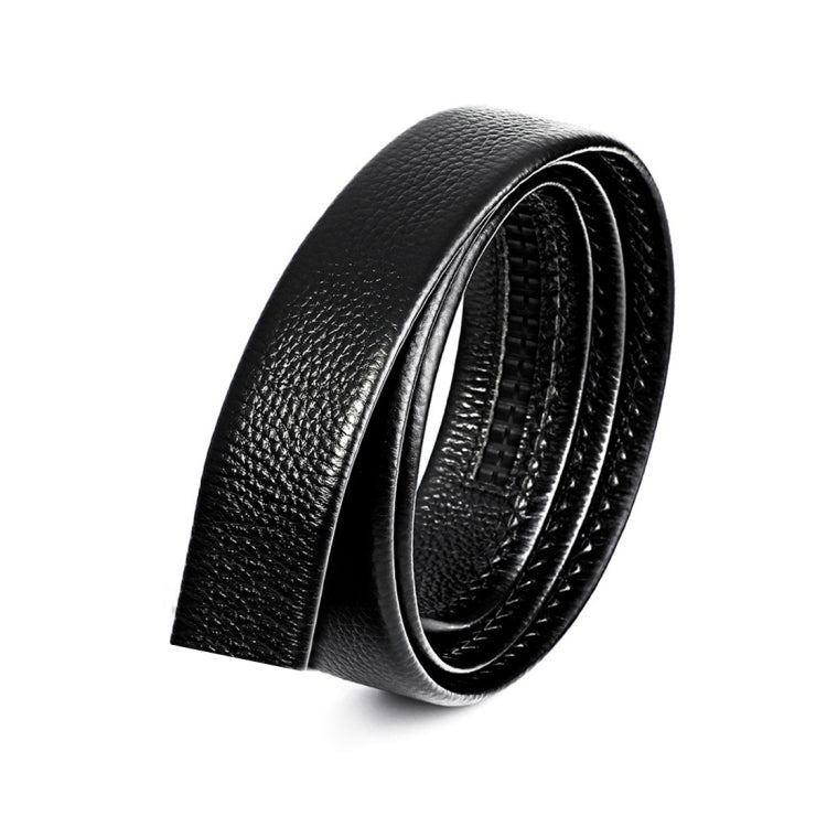 Black cow leather belt, rolled close-up showing textured grain and stitched edge