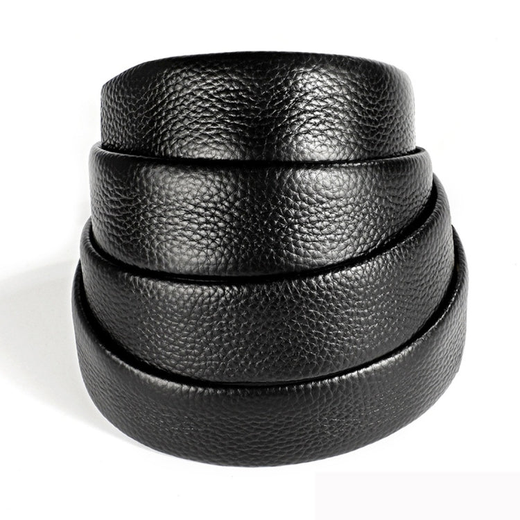 Black cow leather belt with textured surface, rolled loop view