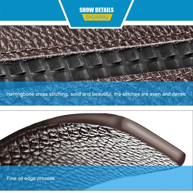 Brown leather belt close-up of herringbone cross stitching and edge finish