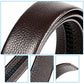 Brown textured leather belt with close-up stitching and curved edge