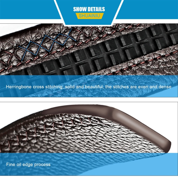 Brown belt with herringbone cross-stitching and reinforced inner edge
