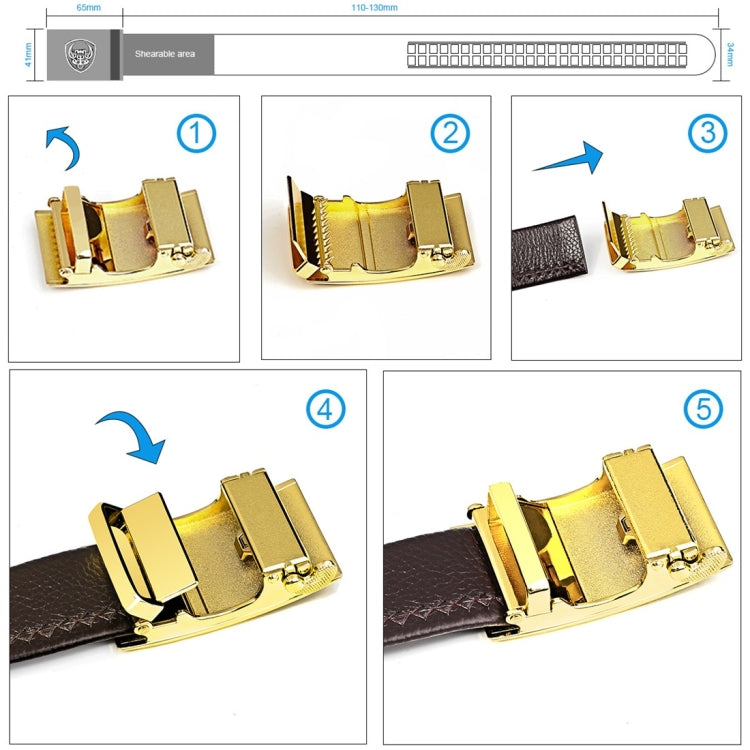 Belt buckle close-ups showing adjustable clasp positions
