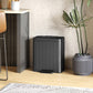 Black square step-on trash can with lid, ribbed finish, and front pedal