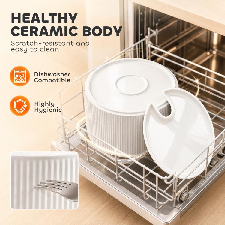 White ceramic pet water fountain bowl placed in dishwasher rack for cleaning