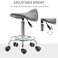 Gray saddle stool with adjustable height pedestal and five caster wheels