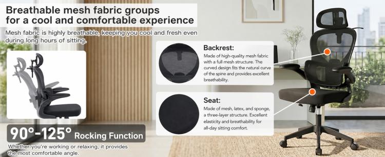 Breathable mesh ergonomic office chair with rocking base and padded seat