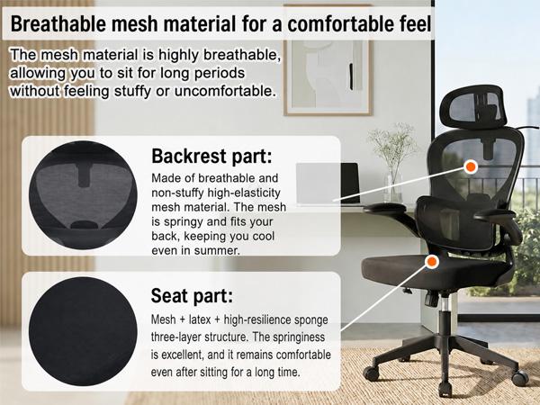 Ergonomic office chair with breathable mesh backrest and cushioned mesh seat