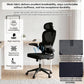 Black mesh office chair with headrest and padded seat on rolling base
