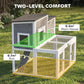 Two-level rabbit hutch with main house upper area and separate fenced run