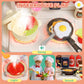 Toy play kitchen stove with two pans in an interactive cooking light scene