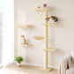 Beige wall cat climbing set with stacked posts, hammock bed, and three wall perches