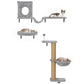 Gray 3-tier cat wall shelf set with condo, curved hammock bed, and scratching post perch
