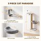 Gray cat wall condo with hammock bed and soft cat beds, with scratching post and platforms