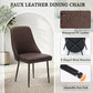 Brown faux leather dining chair with high back, smooth seat, and black metal legs