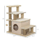 Beige adjustable 3-step cat stairs with plush levels and circular doorway