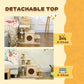 Beige cat stairs condo with stacked plush steps and detachable top frame