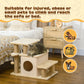 Beige cat stairs with plush ramped steps and circular door for climbing access