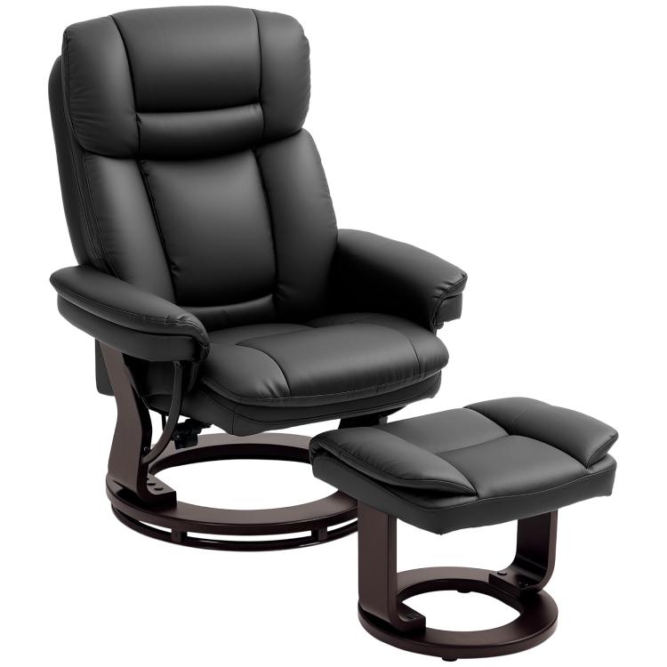 Black PU leather swivel recliner with matching ottoman footrest