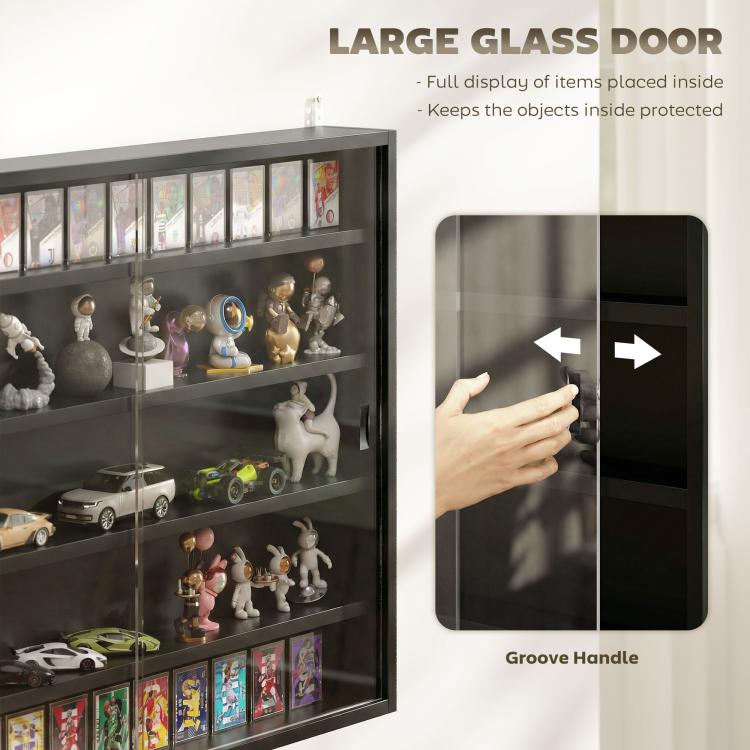 Jet black large glass-door display cabinet with full view interior shelves